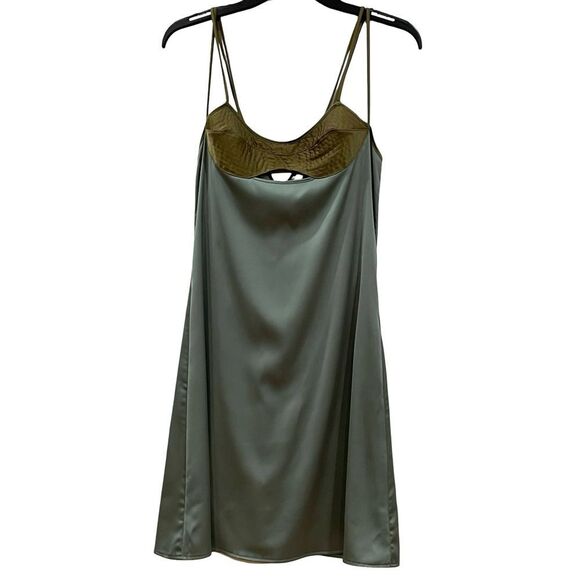 Zara, Green Satiny Lingerie Slip Dress, Size S - Picture 4 of 11